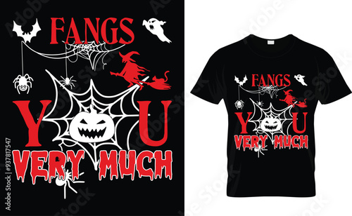 Fangs You Very Much Halloween t-shirt design vector template