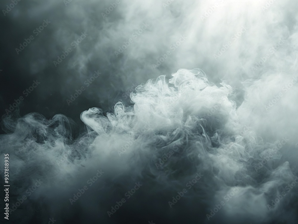 Fototapeta premium Abstract background of white smoke with a ray of light shining through it, creating a dramatic and ethereal effect.
