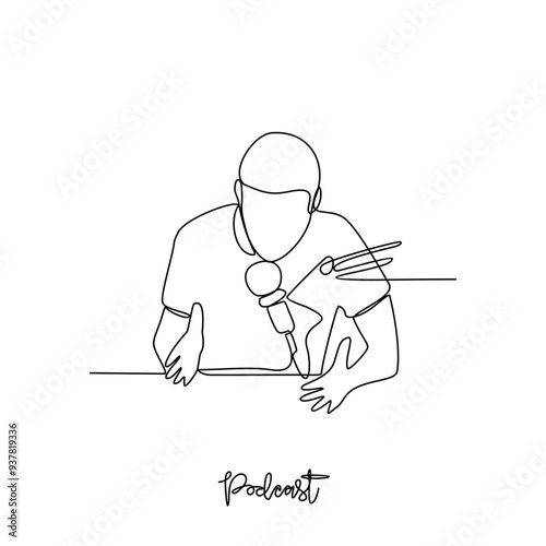 One continuous line drawing of Podcast activity vector illustration. Digital audio files that are released in episodes and can be subscribe to in simple linear style vector concept design illustration