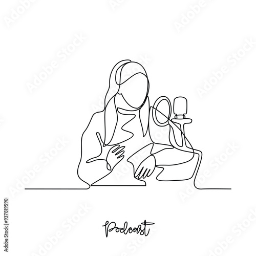 One continuous line drawing of Podcast activity vector illustration. Digital audio files that are released in episodes and can be subscribe to in simple linear style vector concept design illustration