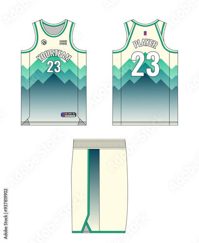 Basketball jersey template design. Basketball uniform mockup design. Tank top sport sublimation apparel design.