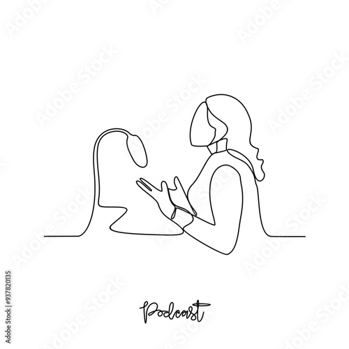 One continuous line drawing of Podcast activity vector illustration. Digital audio files that are released in episodes and can be subscribe to in simple linear style vector concept design illustration