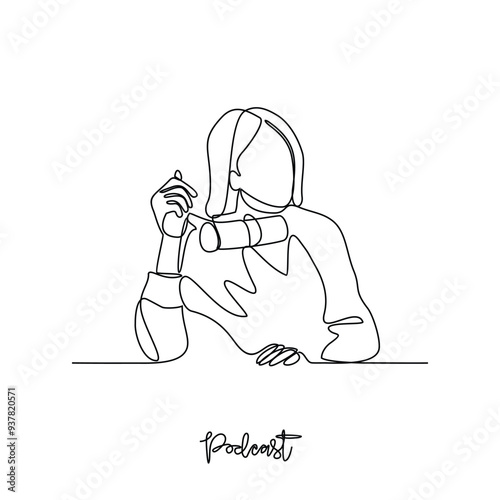 One continuous line drawing of Podcast activity vector illustration. Digital audio files that are released in episodes and can be subscribe to in simple linear style vector concept design illustration