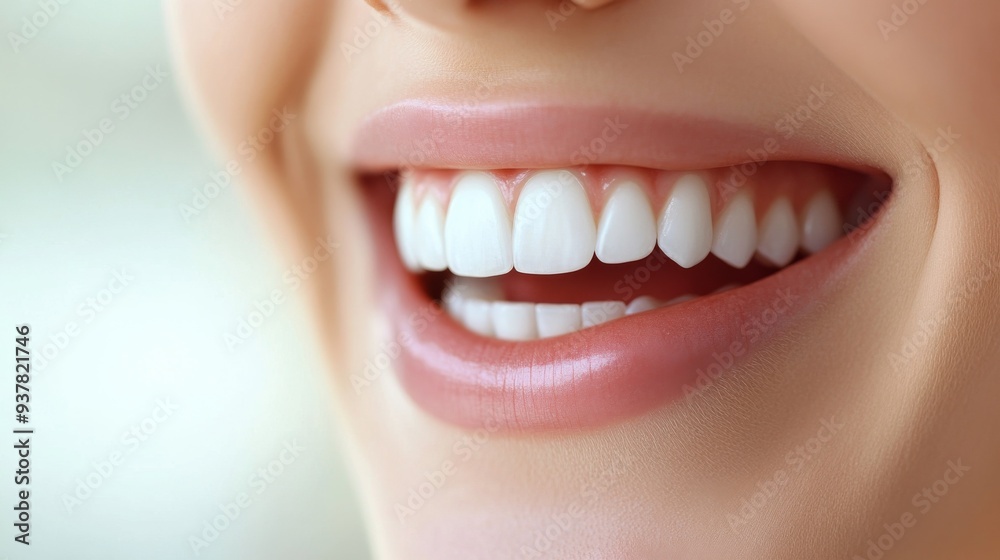 Fototapeta premium Perfect Smile - Close-up of Smiling Teeth in Clinic Setting with Copy Space for Text