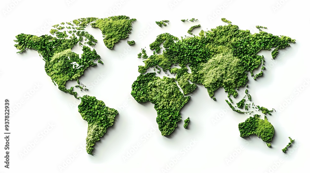 A green world map created from lush foliage, symbolizing environmental awareness and sustainability. A green world map created from lush foliage, symbolizing environmental awareness and sustainability.