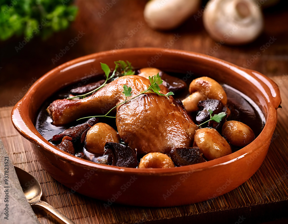 A rustic French dish of Coq au Vin A rustic French dish of Coq au Vin