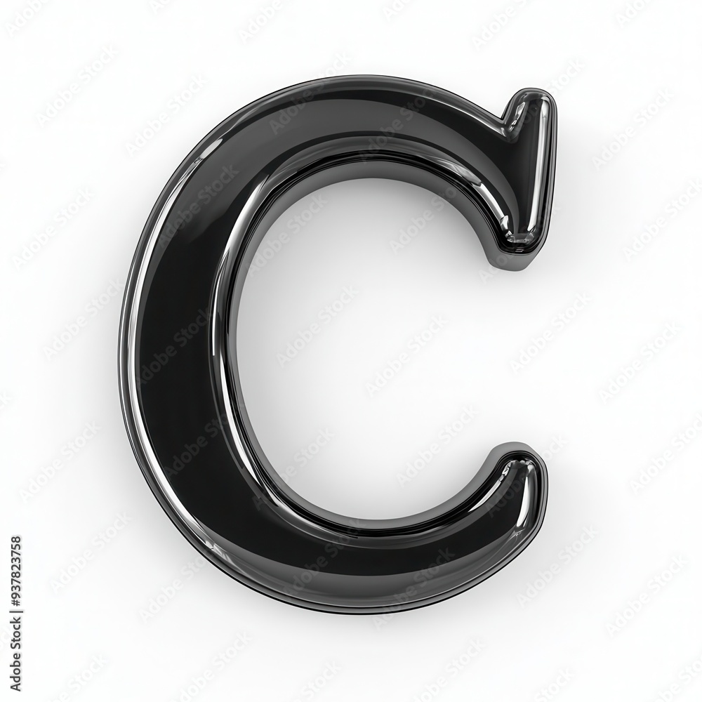 Glossy black letter C isolated on white background. Glossy black letter C isolated on white background.