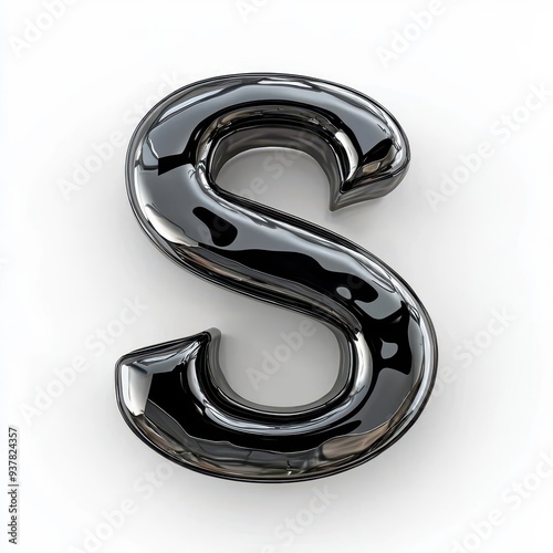 Glossy black letter S isolated on white