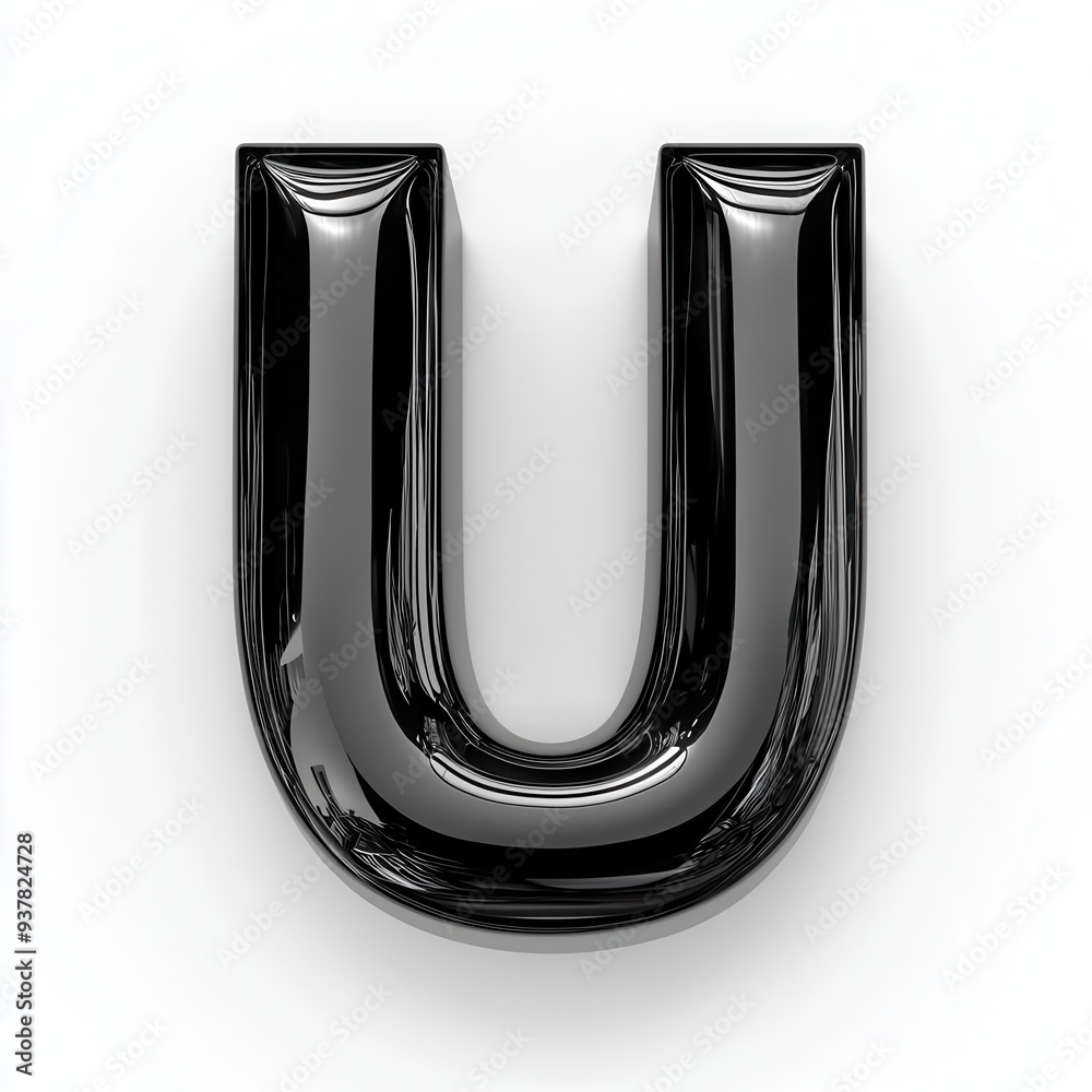 Black glossy letter U isolated on white background. Black glossy letter U isolated on white background.