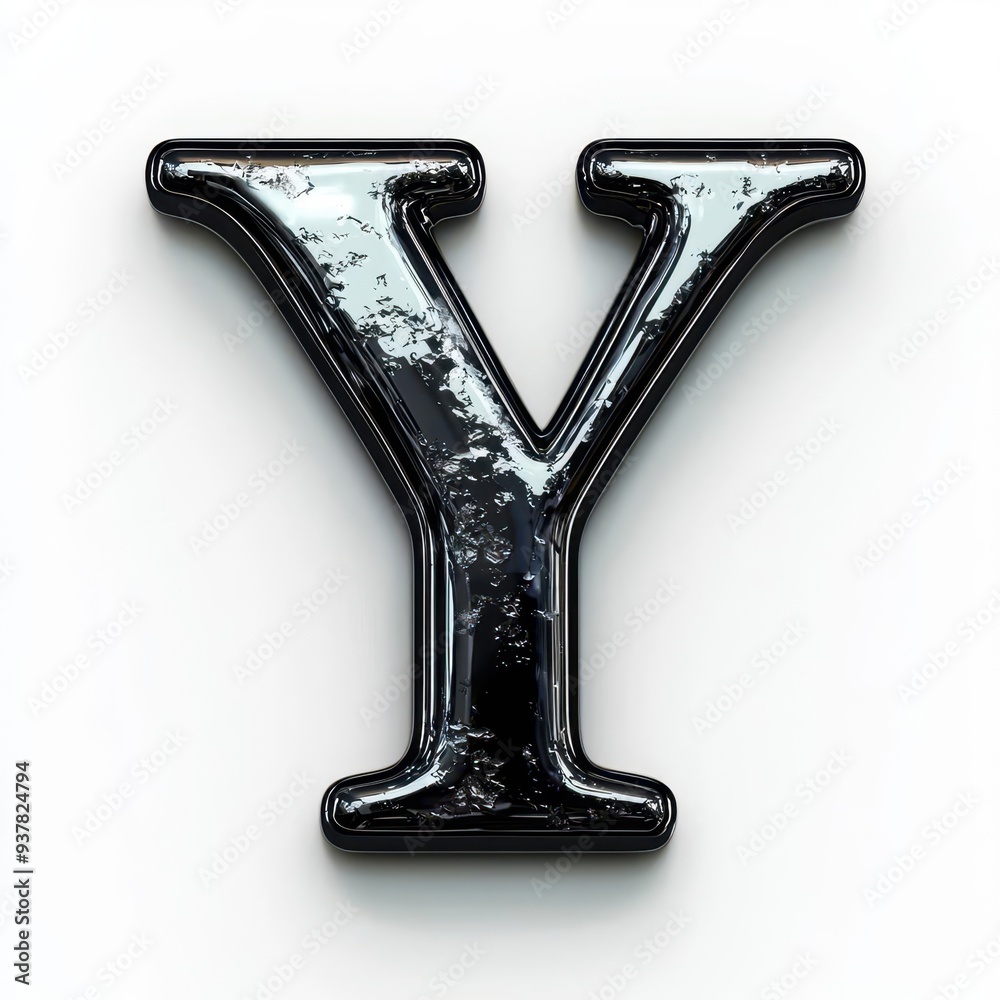Black glossy letter Y isolated on white background Black glossy letter Y isolated on white background