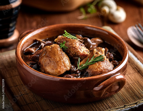 A rustic French dish of Coq au Vin