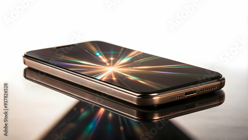 Close-up Olographic Smartphone on Sleek Background - Modern Device Floating with Holographic Light Beams, Isolated on White - Photo Stock Concept photo