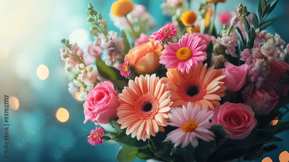 Naklejka premium Vibrant Floral Arrangement: A Beautiful Bouquet of Colorful Flowers for Any Occasion