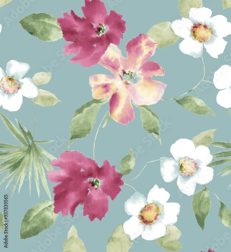 Fototapeta Naklejka Na Ścianę i Meble -  floral repetition design painted in watercolors