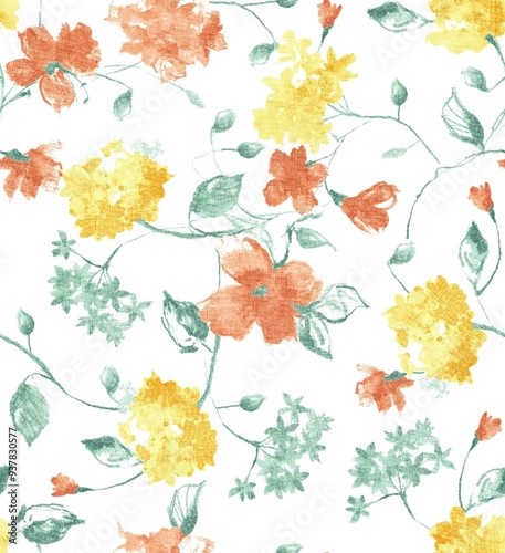 Fototapeta Naklejka Na Ścianę i Meble -  floral repetition design painted in watercolors