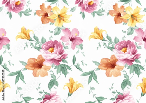 Fototapeta Naklejka Na Ścianę i Meble -  floral repetition design painted in watercolors