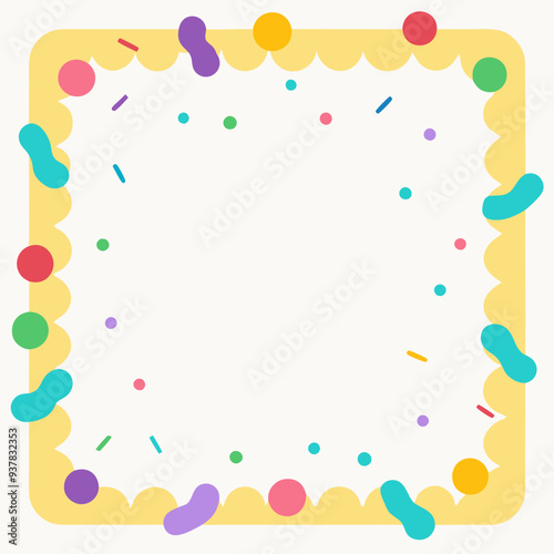 A playful and colorful border design featuring vibrant shapes and confetti, perfect for adding a fun and festive touch to your projects.