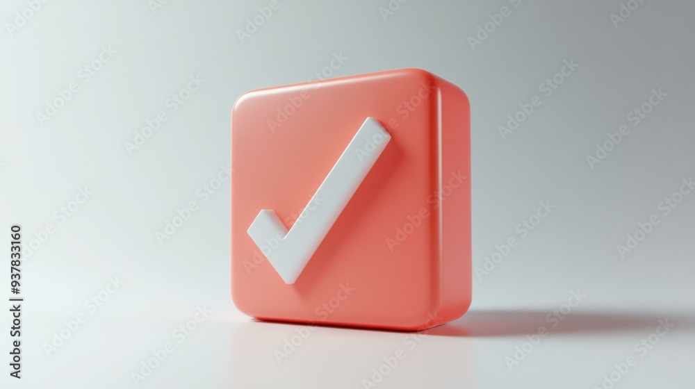 Modern Coral Checkbox with Check Mark - A Minimalist 3D Render for User Interface Design Modern Coral Checkbox with Check Mark - A Minimalist 3D Render for User Interface Design
