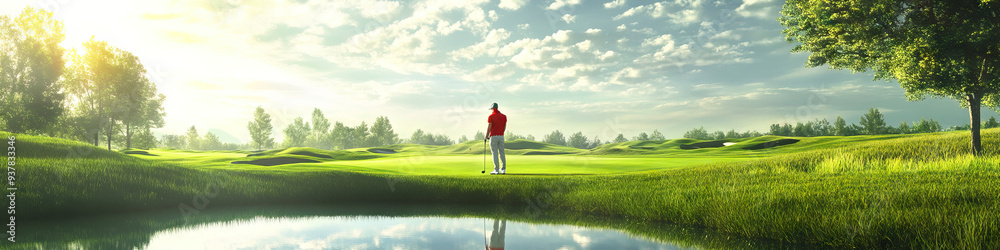 Older Caucasian man playing golf on a beautiful green course Older Caucasian man playing golf on a beautiful green course