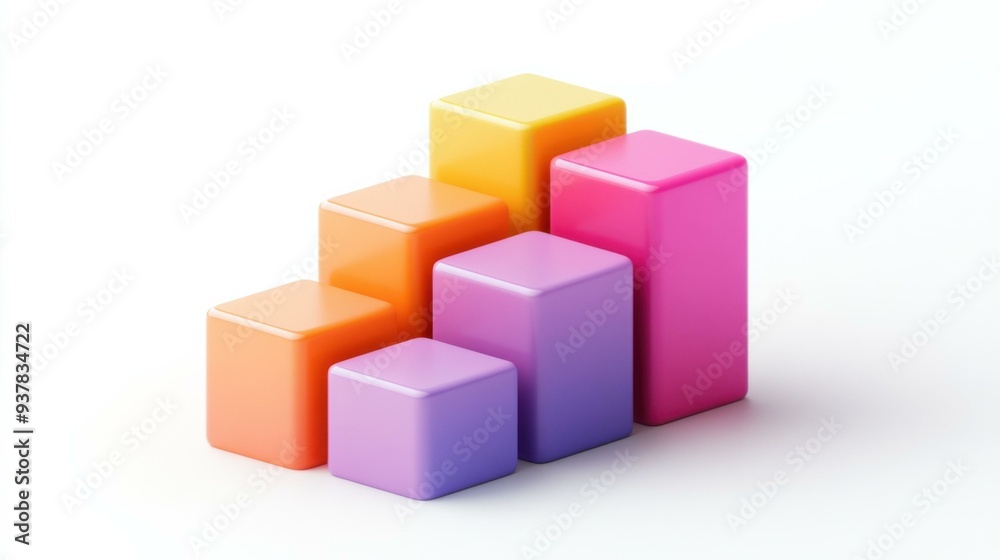 Dynamic 3D Block Graph Representing Business Growth and Data Analysis