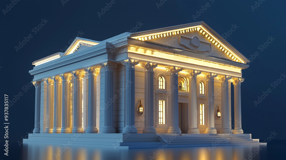 Fototapeta premium A stunning architectural model featuring classical columns, illuminated beautifully against a dark background.