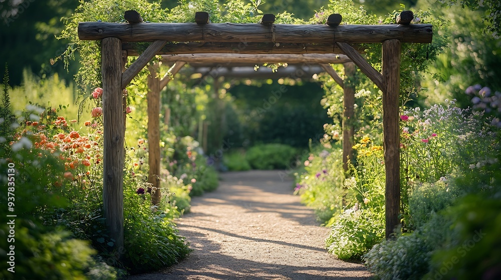Naklejka premium Natural garden arbor in an allotment garden : Generative AI