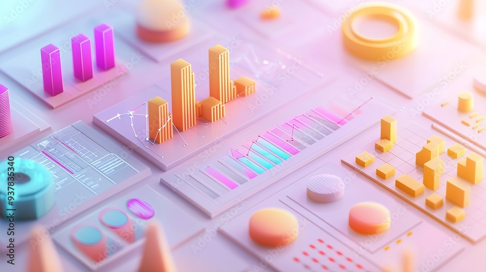 Colorful data visualization with charts, graphs, and statistics displayed on a modern digital interface. Colorful data visualization with charts, graphs, and statistics displayed on a modern digital interface.