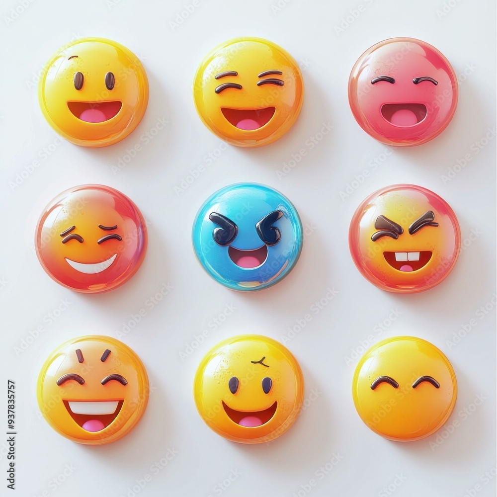 Vibrant Collection of Emoji Expressions: Playful Digital Art Featuring Colorful Smiley Faces