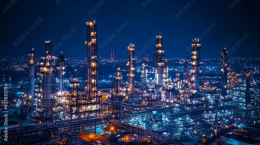 Oil refinery night plant and tower of Petrochemistry industry in oil and gas industry : Generative AI Oil refinery night plant and tower of Petrochemistry industry in oil and gas industry : Generative AI