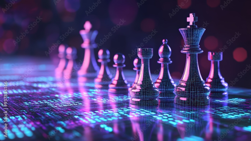 Concept of business ideas, competition, and strategy with a chess board game Concept of business ideas, competition, and strategy with a chess board game