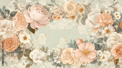 pattern with flowers, vintage-style pattern, floral background, decorative frame, background with roses