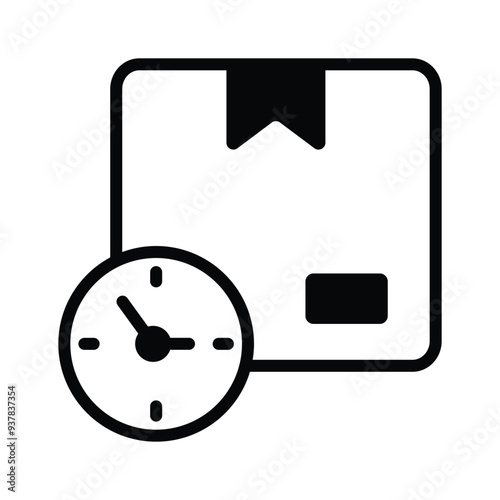 Cardboard with watch showing concept icon of parcel processing time