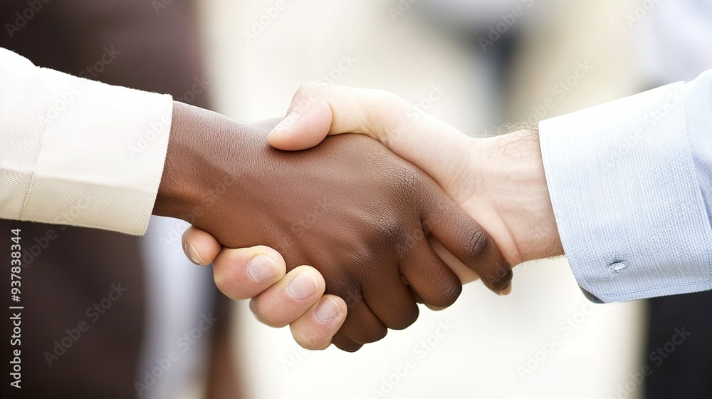 Business handshake between a diverse team of professionals, symbolizing successful partnership and collaboration Business handshake between a diverse team of professionals, symbolizing successful partnership and collaboration