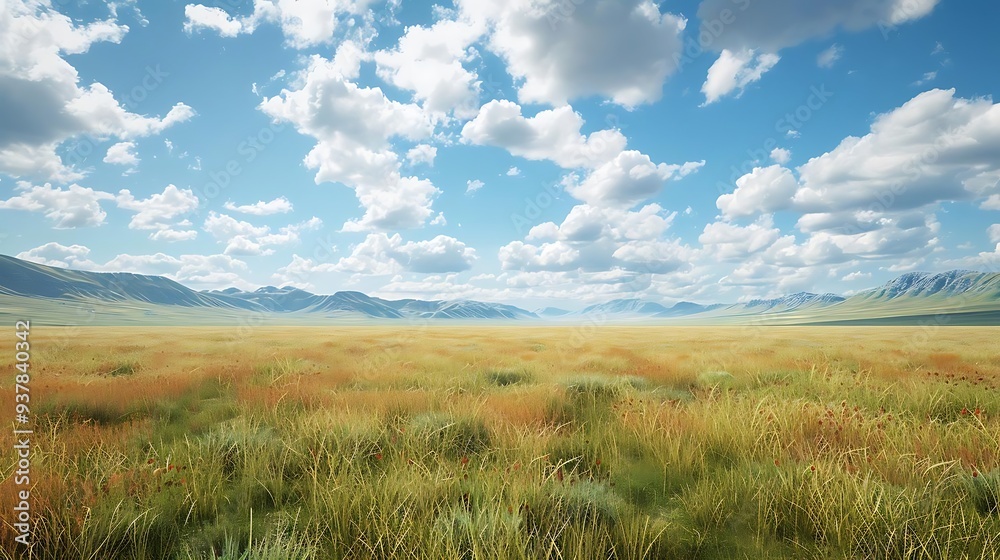 A serene landscape featuring rolling hills, vibrant grass, and a bright blue sky filled with fluffy clouds. A serene landscape featuring rolling hills, vibrant grass, and a bright blue sky filled with fluffy clouds.