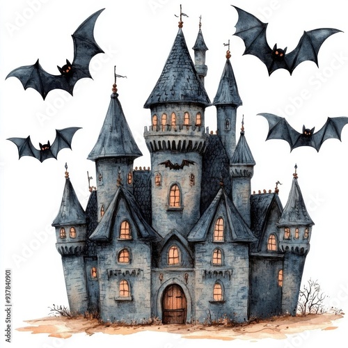 Gothic Halloween castle with bats