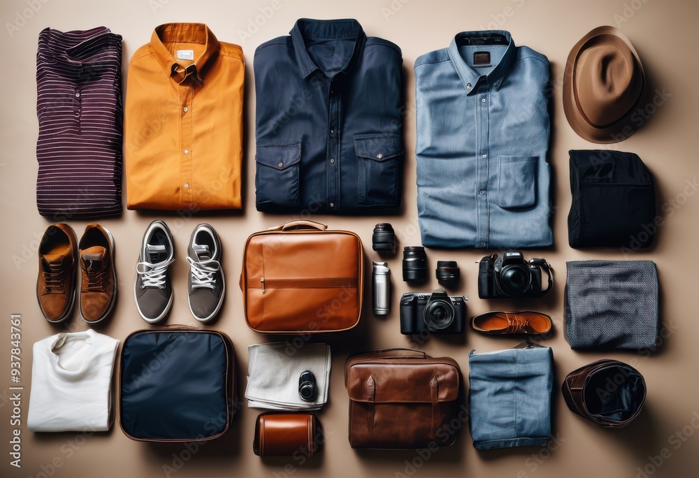 essential packing items neatly organized next open suitcase travel preparation, organization, clothes, toiletries, shoes, accessories, luggage, essentials essential packing items neatly organized next open suitcase travel preparation, organization, clothes, toiletries, shoes, accessories, luggage, essentials