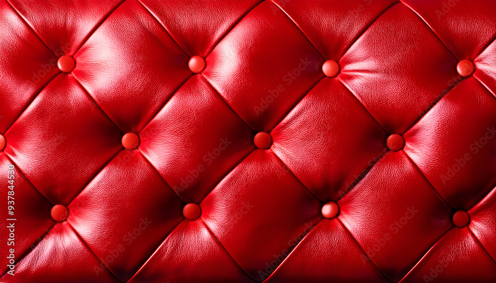 A close-up view of luxurious red leather upholstery featuring tufted design and button accents in a well-lit interior space A close-up view of luxurious red leather upholstery featuring tufted design and button accents in a well-lit interior space