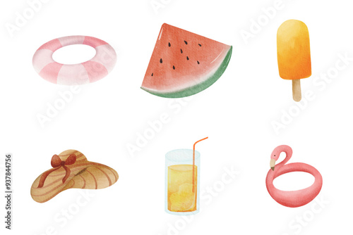 Set of Summer Beach Travel Holiday Watercolor