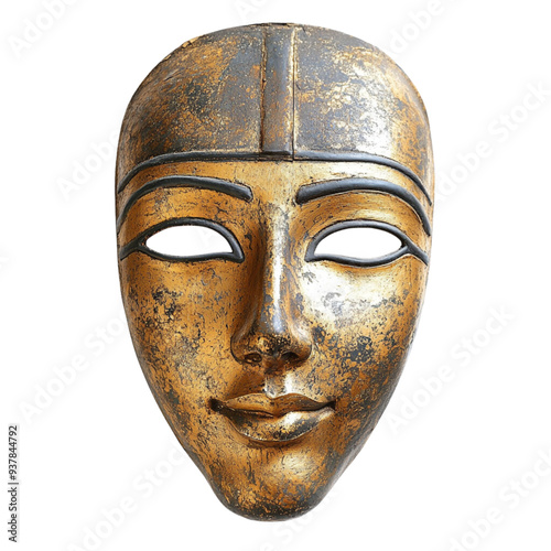 Stone carved mask, ancient art, beautiful, delicate, cut background, ready to use