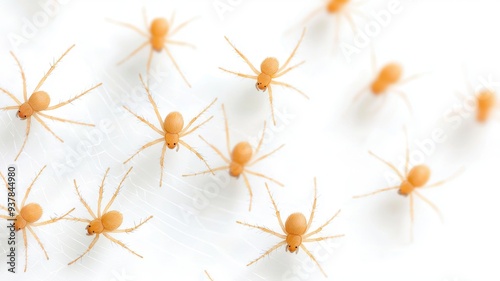 Set of baby spiders, tiny legs, spinning webs, isolated, white background, Watercolor style