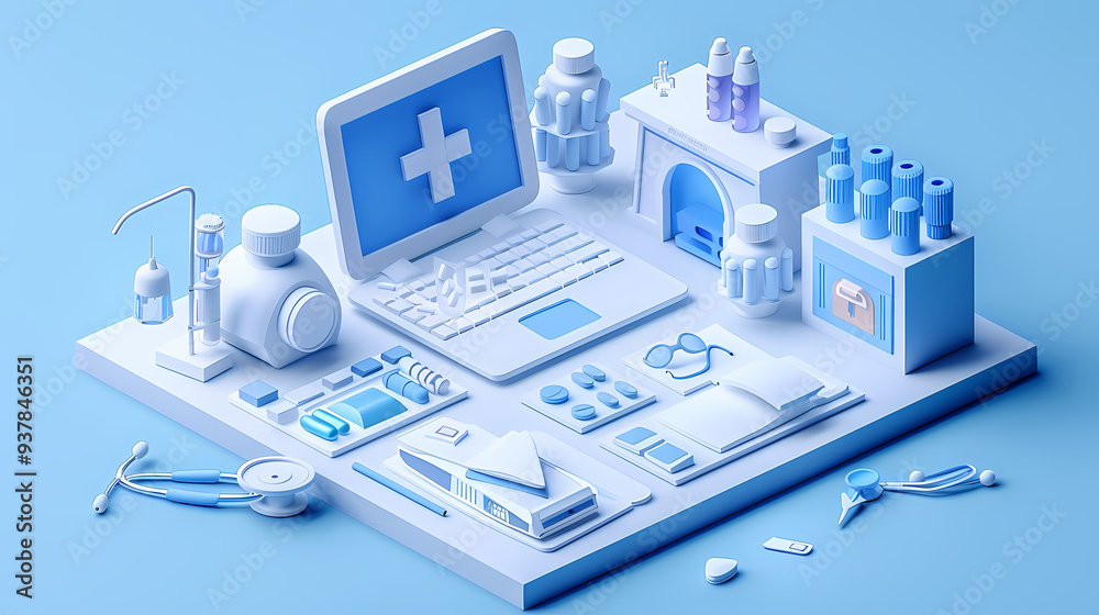 Isometric online medical consultation health care in paper cut style,stockphoto style Isometric online medical consultation health care in paper cut style,stockphoto style