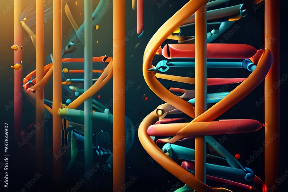 Image depicting DNA, emphasizing its structure as a molecule formed from various smaller molecular components. Image depicting DNA, emphasizing its structure as a molecule formed from various smaller molecular components.