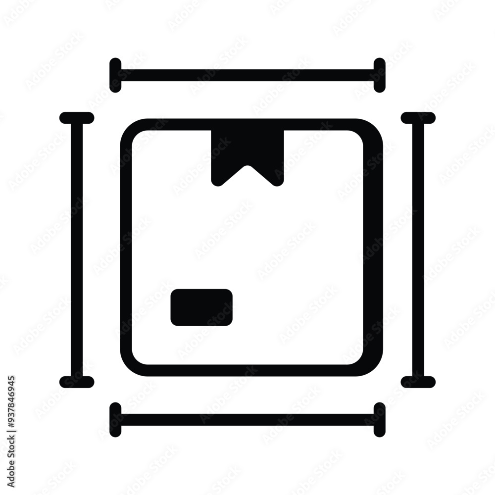 Package box with ruler scale showing concept icon of package dimensions, parcel measurement