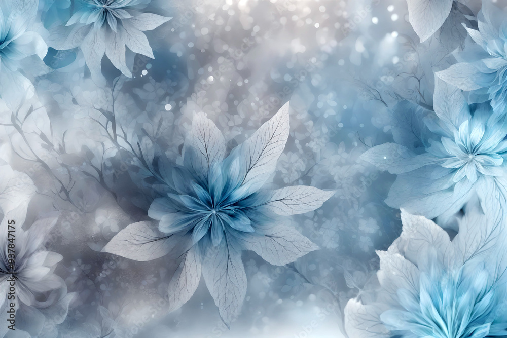 winter abstract background with poinsettia flowers in wintery colors of blue and gray like Christmas background winter abstract background with poinsettia flowers in wintery colors of blue and gray like Christmas background