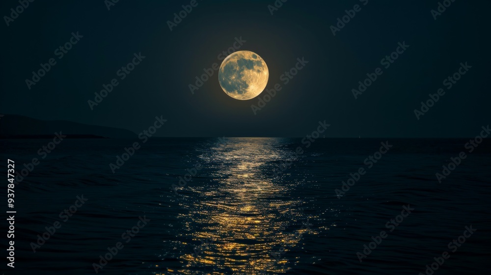 Full moon over the peaceful sea Full moon over the peaceful sea