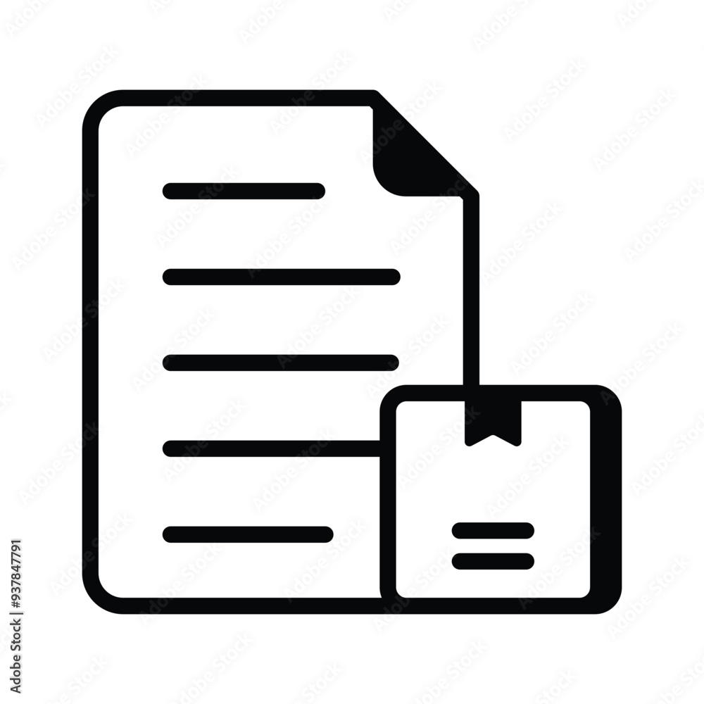 A document with a package symbolling delivery detail