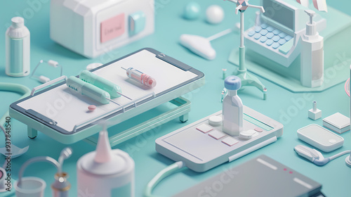 Isometric online medical consultation health care in paper cut style,stockphoto style