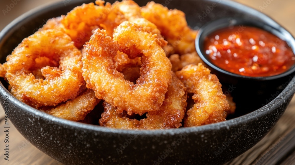 Crispy Fried Calamari Rings with Spicy Sauce Crispy Fried Calamari Rings with Spicy Sauce