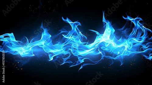 Abstract dark background with blue flame, neon fire.