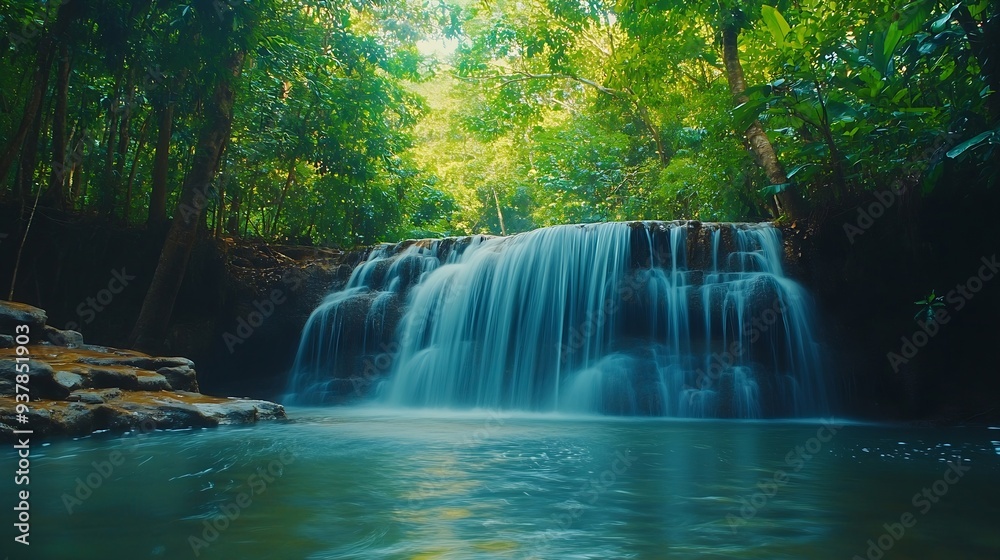 Obraz premium Beauty in nature amazing waterfall in tropical forest of national park Thailand : Generative AI